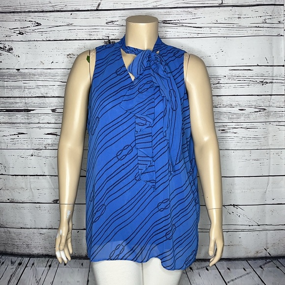 Susan Graver Size XL Blue Nautical Print Chiffon Overlay Tunic Tank Top Blouse - Picture 1 of 6